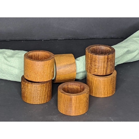 Teakwood Napkin Rings Set of 6 Denmark Brostrom Minimalist Vintage - Picture 3 of 4